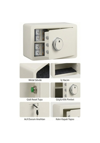 4berry Ev Ve Ofis İçin Parmak İzli Elektronik Kasa Şifreli, Metal Kasa, Type-c Acil Açma