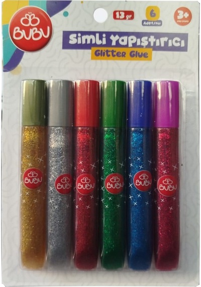 Simli Yapıştırıcı 6 Renk 1 Paket Simli Uhu 6 Lı Anasınıfı Kreş Süsleme Etkinlik Yıkanabilir Zararsız