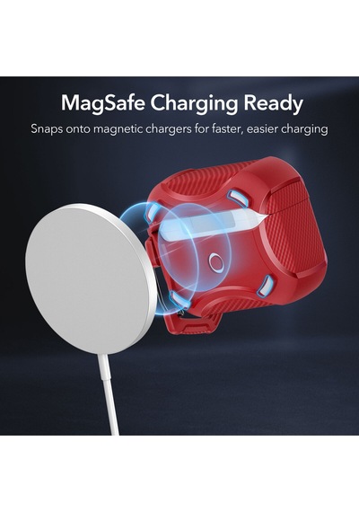 Apple AirPods Uyumlu Pro / Pro 2 Kılıf - Cyber Armor Tough Halolock Magsafe Kılıf Kırmızı