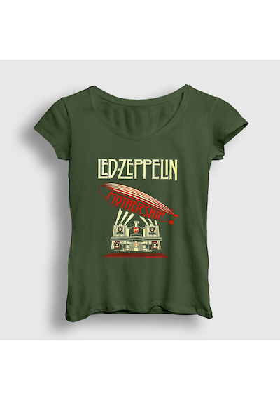 Presmono Kadın Mothership Led Zeppelin T-shirt Haki