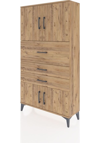 Arges Dolap 2 Raflı 3 Çekmeceli 4 Kapaklı 88x30x163 Çam-çam Çam