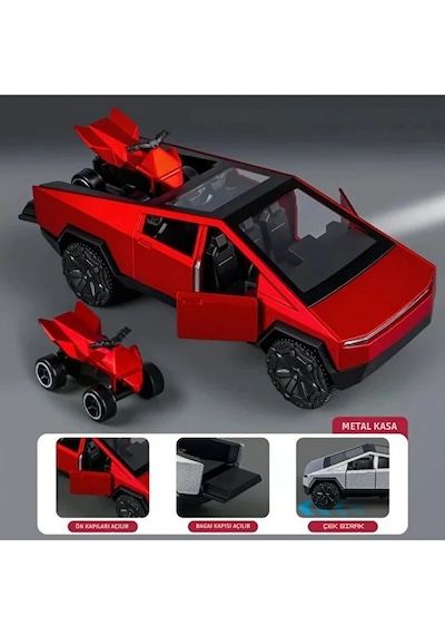 Die Cast Çek Bırak Metal Tesla Cybertruck Atv Li Model Araba 12 Cm Açılır Kapılı Kırmızı