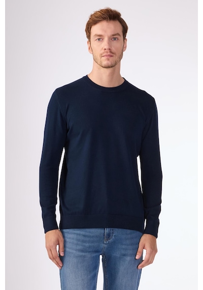 Dufy %100 Pamuk Bisiklet Yaka Düz Renk Slim Fit Erkek Triko Lacivert