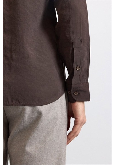 Süvari Koyu Kahve Slim Klasik Yaka Düz Casual Gömlek Gm1008400352-kh9
