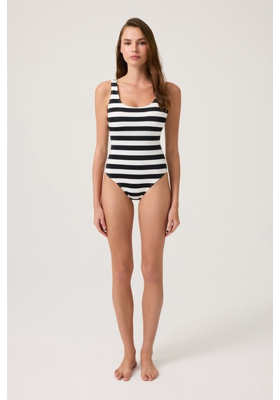 Los Ojos Siyah-beyaz Çizgili U Yaka Spor Mayo Sporty One Piece Siyah-beyaz Siyah-beyaz