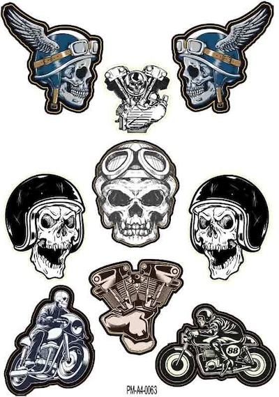 Kuru Kafa Motosiklet Dekor Tasarım A4 Çoklu Sticker Seti Diğer