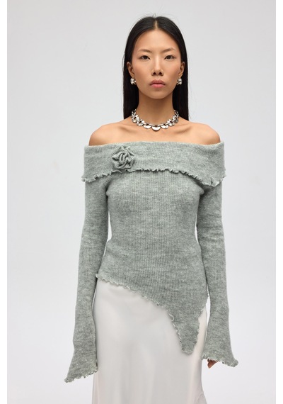 Mai Collection Mai Studios Co. Casica Carmen Yaka Gri Triko Kazak gri