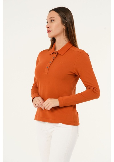 Msw Kadın Uzun Kollu Regular Fit Polo Yaka T-shirt Koyu Oranj Msw Kadın Uzun Kollu Regular Fit Polo Yaka T-shirt Koyu Oranj