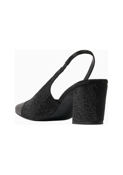 Nass Marcy 65 Kristal Taşlı, Saten Slingback Blok Topuklu Ayakkabı, Şık Ve Zarif Siyah