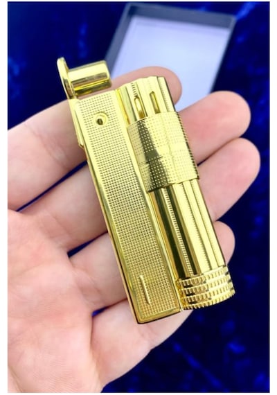 Rüzgar Korumalı Benzinli Metal Muhtar Çakmağı Gold Renk Altın
