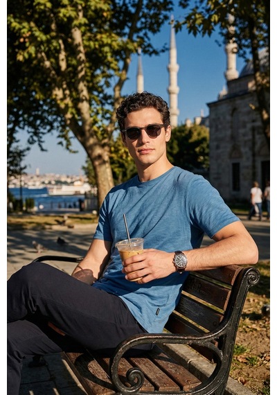 Buratti Bisiklet Yaka % 100 Pamuk Regular Fit Basic Erkek T Shirt 59020001 Mavi