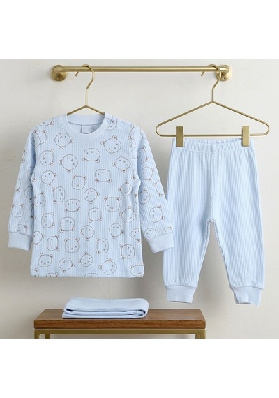 Sebi Bebe Ayıcık Kafa Pijama Takımı 9323 Mavi