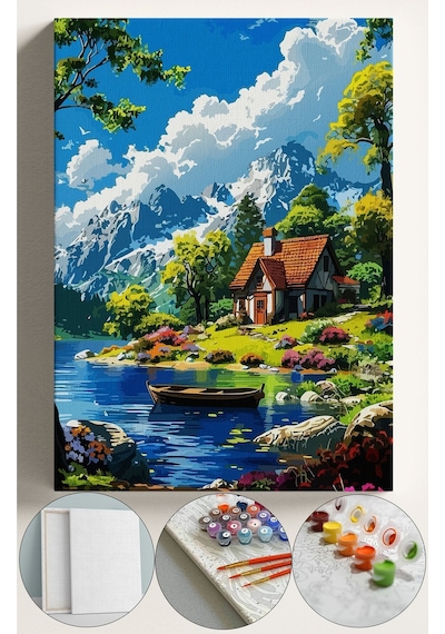 Sayılarla Boyama Seti Numaralı Tuval Fırça Boya 40x50 Cm - Güzel Manzara