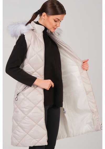 Z6717 Dewberry Bayan Yelek-krem Krem