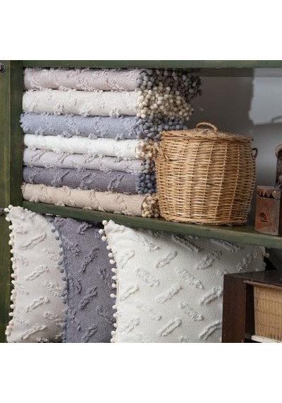 Ponela Bohem Ponponlu Koltuk Örtüsü 90x200 Cm Sadece Oturma Alanı 1 Adet - Krem Diğer