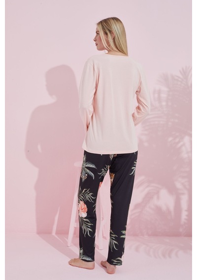 Siyah İnci Pamuklu Örme Pijama Takım 24240166 Somon