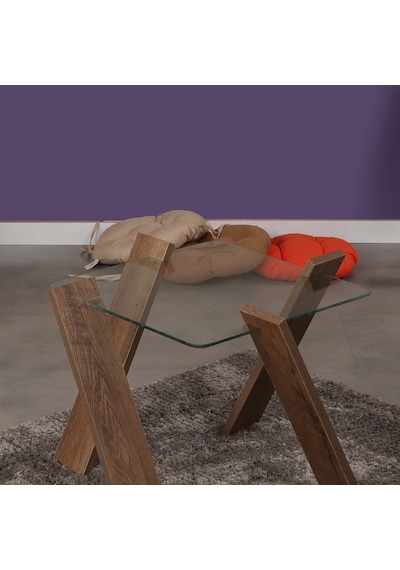 Roman Cam Yan Sehpa Mini Kafkas Meşe / Çiçeklik Sehpa
