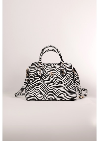 Bagmolly Kadın Uzun Askılı 3 Bölmeli Gold Aksesuarlı Omuz Ve El Çantası Zebra Desenli