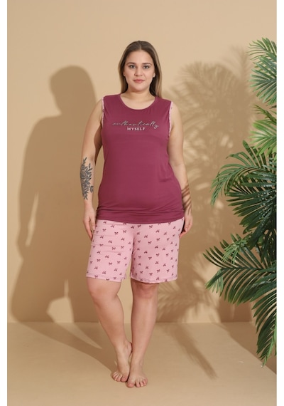 Eyfuze Kadın Milan Kumaş Büyük Beden Curve Baskılı Desenli Şortlu Pijama Takımı Bordo Eyfuze Kadın Milan Kumaş Büyük Beden Curve Baskılı Desenli Şortlu Pijama Takımı Bordo