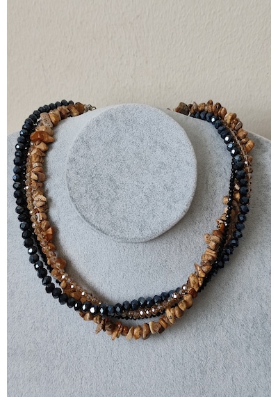 Badeaccessories Jasper Kırıktaş, Kristal Taşlı Tasarım Kolye Altın