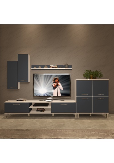 Decoraktiv Eko 6 Mdf Dvd Krom Ayaklı Tv Ünitesi Tv Sehpası Beyaz - Antrasit