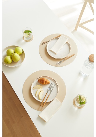Home Wave 2'li Bej/taş Renk Suni Deri Amerikan Servis Ø 36 cm