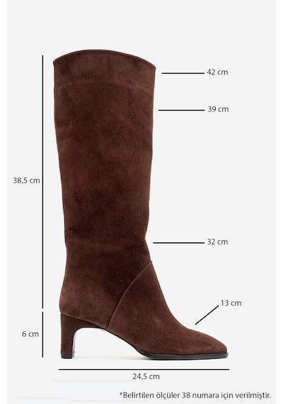 Luvishoes Taly Kahverengi Süet Hakiki Deri Kadın Blok Topuklu Çizme Kahverengi