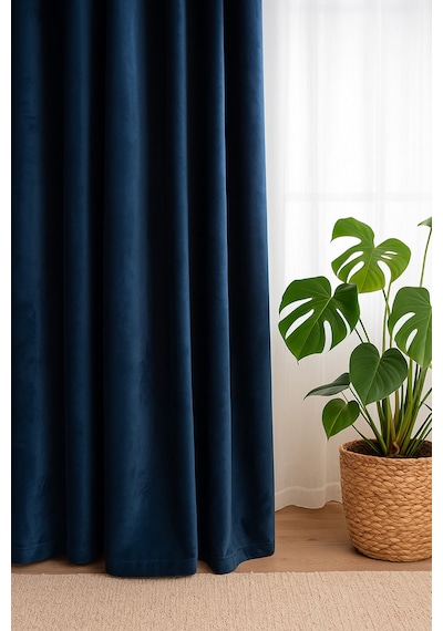 Süet Elit Kadife Dokulu Natural Fon Perde Salon Oturma Odası Yatak Odası Antre Lacivert