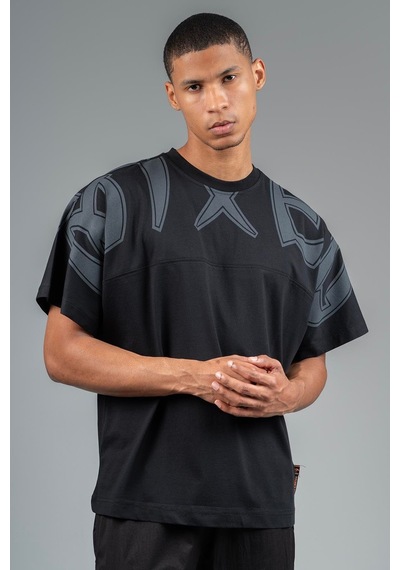 Maraton Sportswear Oversize Erkek Bisiklet Yaka Kısa Kol Basic Siyah T-shirt 23246-siyah