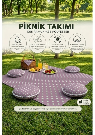 Lila Puantiyeli Ponponlu Piknik Örtüsü Ve 4 Adet Yer Minderi Takımı - Bahçe Plaj Sofra Bezi Seti Çok Renkli Lila Puantiyeli Ponponlu Piknik Örtüsü Ve 4 Adet Yer Minderi Takımı - Bahçe Plaj Sofra Bezi Seti Çok Renkli
