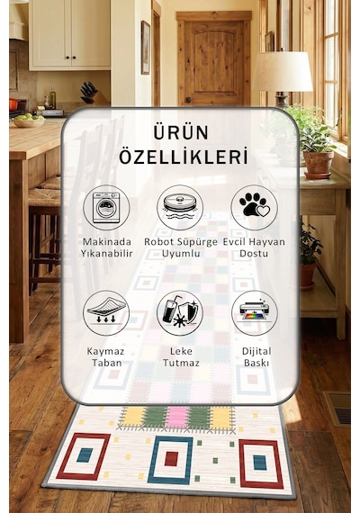 Eko Renkli Gri Yıkanabilir Mutfak Halısı