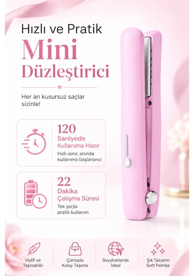 Şarjlı Kablosuz Saç Düzleştirici Seramik Plakalı İki Isı Ayarlı Usb-c Seyehat Tipi Taşınabilir Saç Ütüsü