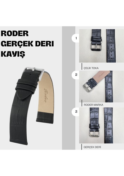 R4147 Roder Deri Kayış - Siyah - 22mm Şeffaf