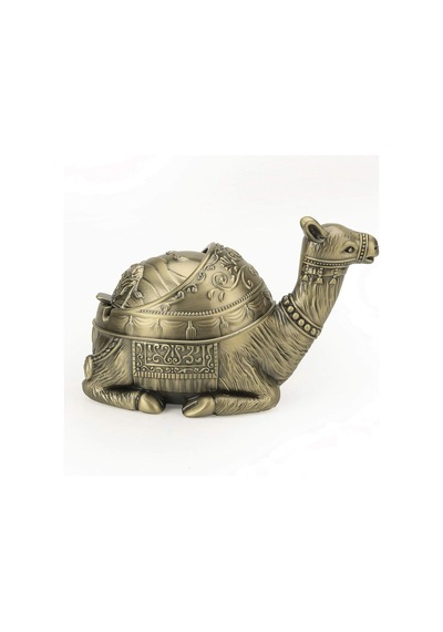 Lüks İşlemeli Metal Deve Biblo Tütsülük Rüzgar Geçirmez Küllük Çok Fonksiyonlu Dekoratif Obje 13 Cm.