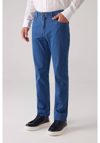Ysf Erkek Mavi Likralı Pamuklu Regular Fit Jean Kot Pantolon
