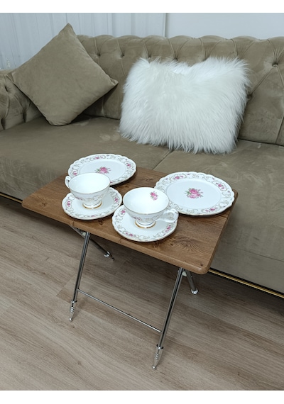 Çanta Zigon Sehpa,4'lü Sehpa, Zigon Sehpası, Mdf Mebran - Ceviz