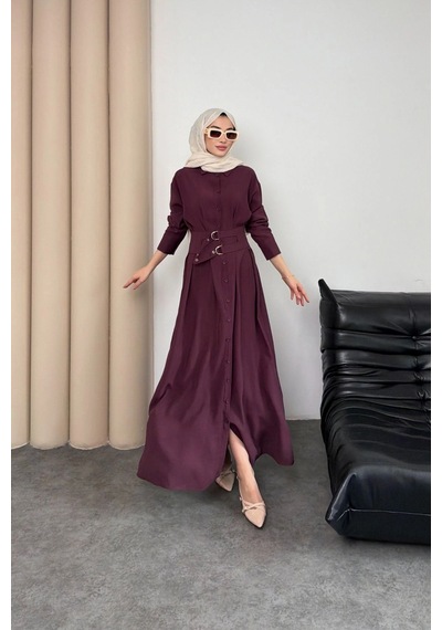 Mihran Butik Valeno Model Coupra Model Kumaş Kemer Detaylı Elbise Bordo