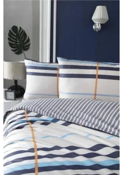 Çift Kişilik Nevresim Takımı Ranforce 200x220 Strıped Turkuaz