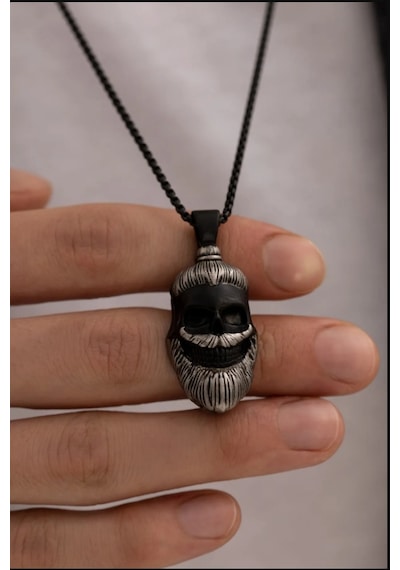 Osmanlı Gümüş Sakallı Baba Model Erkek Kolye Siyah