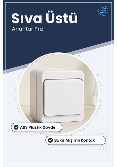 Sıva Üstü Anahtar Priz Beyaz Abs Plastik Gövdeli Bakır Kontaklı D