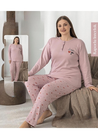 Boyraz Lindros Kadın Düğme Yaka Raporlu İnterlok Kışlık Battal Pijama Takımı 0387 - 1 Adet Gülkurusu Boyraz Lindros Kadın Düğme Yaka Raporlu İnterlok Kışlık Battal Pijama Takımı 0387 - 1 Adet Gülkurusu