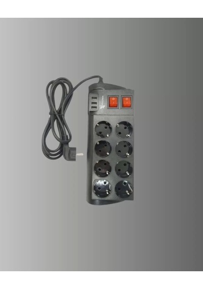 Isıya Dayanıklı Termal Akım Korumalı 8 Li Priz Ve 3 Usb Girişli Uzatma Kablosu
