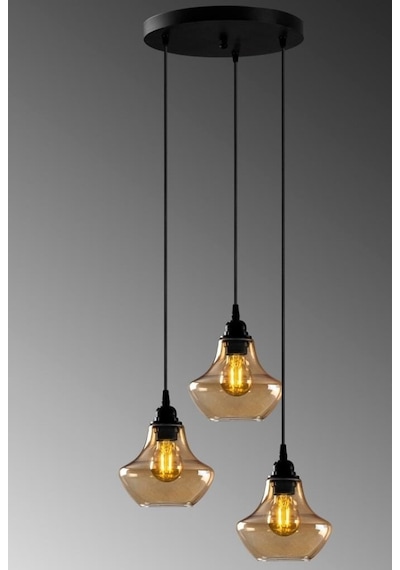 Mylights Rustik Sarkıt Avizebal Cam Vintage Avize Oda Salon Koridor Yatak Odası Genç Odası Avize Üçlü Avize Siyah