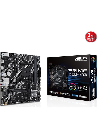 Asus Prıme B550m-k Argb Ddr4 5100mhz Matx M.2 Amd Hdmı Dp Am4