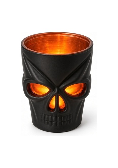 Led Işıklı Kuru Kafa Bardak Halloween Cadılar Bayramı Siyah Turuncu Kafatası Dekoru 7 Cm Renkli