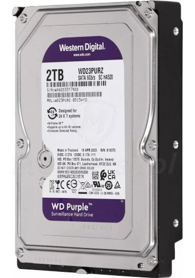 Wd Purple, Wd23purz, 3.5&quot , 2tb, 256mb, 5400 Rpm, 7/24 Güvenlik, Hdd Türkiye Distribütörü Garantili