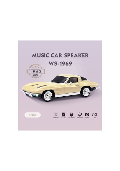 Nostaljik Araba Şeklinde Bluetooth Hoparlör Sd Kart Usb Fm Radyolu Şarjlı Led Işıklı Speaker