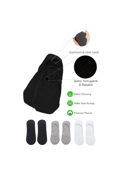 Kral Socks Unisex Düz Desenli 6 Çift Pamuklu Terletmez Babet Çorap Beyaz