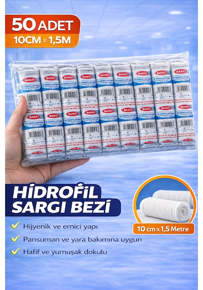 Hidrofil Sargı Bezi 10x150 Cm 50 Adet Hastane Tipi Yüksek Emici Medikal Bandaj