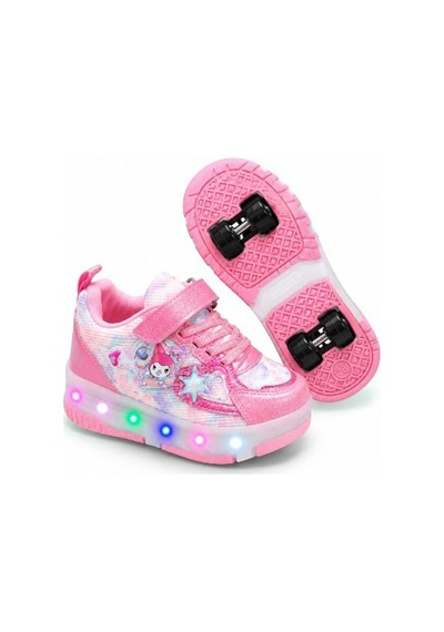 Patenli Işıklı Cırtlı Çocuk Sneaker Ayakkabı Pembe Beyaz 29-36 Beyaz-pembe